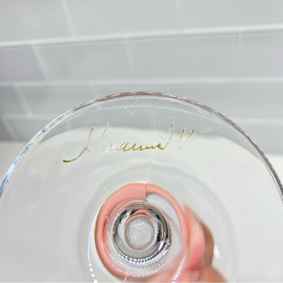 Hand Painted & Signed Purple Iris Fine Crystal Wine Glasses One Piece 9" - Picture 4 of 6